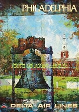 Philadelphia - Delta Air Lines - circa 1960 -  laminated poster A3