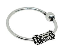 Nez Bague Ethnique Balinais Tribal Tortillon 8mm 22g (0.6mm) Oxyde Argent Boucle