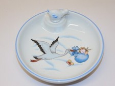 -BELLE ANCIENNE ASSIETTE A BOUILLIE POUR BEBE PORCELAINE APILCO LA CIGOGNE XXe D