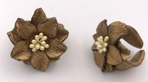 Bague réglable cuir fleur - bague, en