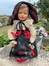 PETITCOLLIN Poupée 40cm tête celluloïd habillée en alsacienne corps bouteille