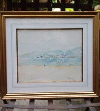 Corse,aquarelle représentant le village de Saint Florent datée de 1973.