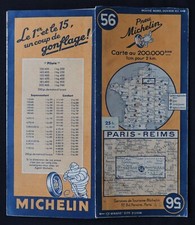 Carte MICHELIN 56 PARIS REIMS 1946 Guide Bibendum pneu tyre map