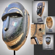 Art Tribal Africain Ancien Masque BAOULÉ Zoomorphe Singe Côte-d’Ivoire Vers 1960