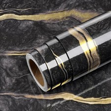 Papier Adhesif pour Meuble Cuisine Marbre Noir et Or 40CMx5M Revêtement Plan ...