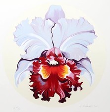 Lowell Blair Nesbitt, Orchidée Cattleya Jaune Et Bleue, Sérigraphie, Signée Et N