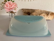 1024⚜️ Boite, Cloche Plateau à Fromages Tupperware en Plastique Bleu Long 30 Cm