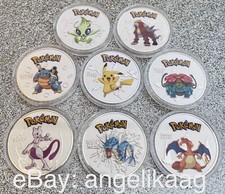 Pokemon Pikachu x8 Argent de Collection Pièce Monnaie Carte Cadeau Souvenir Rare