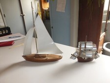 lot de 2 Maquette Bateau Bois alu  Vintage 1960
