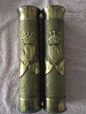 Très Jolie Paire De Vase d’obus Décoré De 1917 gravé 