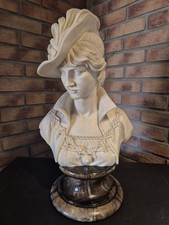 ANCIENNE SCULTURE BAROQUE EN ALBATRE SUR SOCLE EN MARBRE