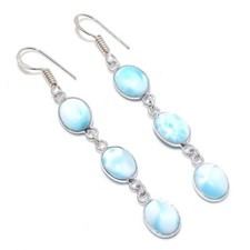 Boucles d'oreilles bijoux en argent 925 pierre précieuse Larimar de la Républ...