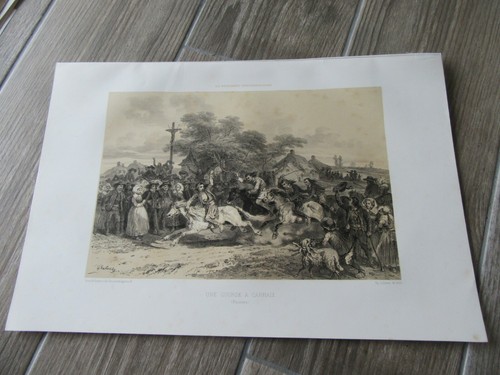 Gravure 1867 course chevaux - chevaux, a