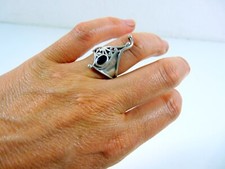 Vintage Bague Gothique Venise Argent 925 Pierre Onyx Poinçon T - 57/58 P - 4,2 g