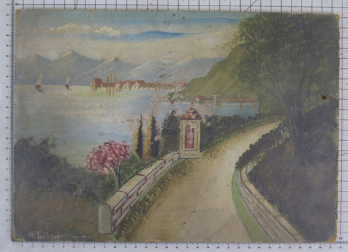 Tableau ancien paysage - paysage, lac