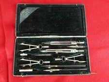  Coffret de Compas ancien ,Complet 22x11cm Instrument de Mesure Dessin ...