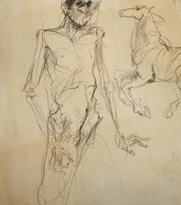 Tableau ancien crayon portrait