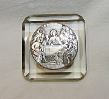 RARE PRESSE-PAPIER ANCIEN EN CRISTAL MEDAILLON GRAVE "LA CENE"  Jésus-Christ