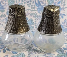 Salière + Poivrière Vintage Tête de Hibou - Verre et Métal Argenté