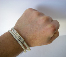 TOD'S argent massif 925 bracelet double ou triple tours lien en tissu tressé