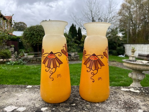 Paire vases legras orangé - vases,