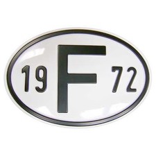 Plaque pays "F" en métal avec année 1972