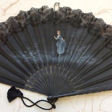 Ancien Eventail Bois Noirci