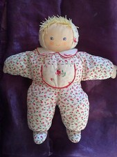 Doudou poupee chiffon molle fille fleurie grelot 40cm  COROLLE 1993 bebe vintage