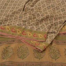 Sari marron indien vintage sanscrit 100 % pure soie imprimé 5 yards sari