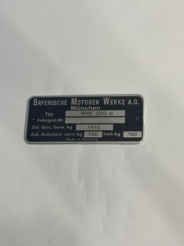 Data plate bmw - plate, tii