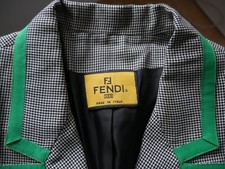 FENDI VINTAGE VESTE pied de coq noir & blanc avec LA touche de vert t 44 laine