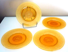 4 ASSIETTES, VERRE SATINE, TETE DE LION, ART DECO JULES. H. VENON DLG R. LALIQUE