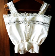 Cache corset ancien en percale blanche fait main dentelle aux fuseaux état neuf