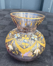 vase en verre  émaillé coloré , décor fleurs et dorure