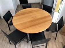 HUGONET, PARIS/SALLE À MANGER/Table ronde en teck massif d-130cm+6 chaises