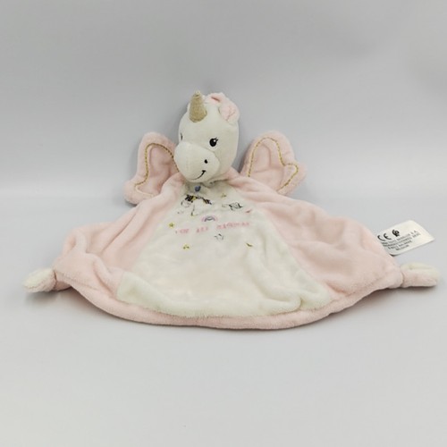 Doudou plat licorne rose - , blanc