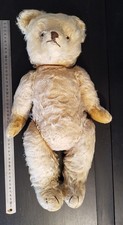 OURS en peluche ancien -1957-garni de paille - 48 cm- mohair usé -