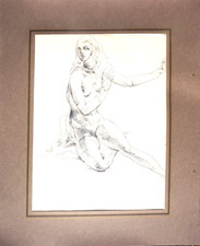 Arthur GREUELL (1891-1966)  - Jeune femme nue - dessin à l'encre signé au crayon