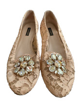 DOLCE & GABBANA Flats Beige Taormina Lace Crystals Shoes EU39 / US8.5 MSRP 900$