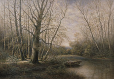 Art mural bateau rivière forêt d'automne - affiche canoë arbres -...