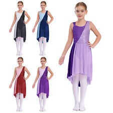 Robe de danse sans manches justaucorps froncés enfant fille jupe contemporaine