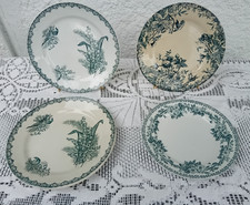 4 assiettes terre de fer Gien, Debray, St amand décor bleu ancien