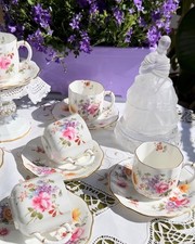 6 Tasses Royal Crown Derby – célèbres bouquets Derby, porcelaine anglaise