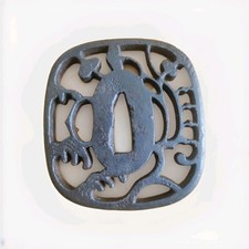 tsuba edo Ajouré Sukashi Ajouré Oiseau Vagues Aoi Edo Pour Wakizashi