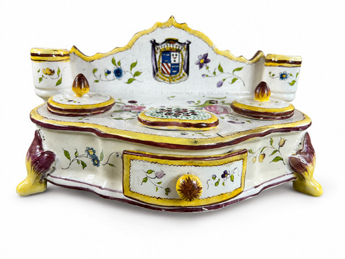 Grand encrier ancien faïence