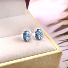 7x5 MM AAA Aigue-Marine Ovale Clou , 925 Argent Oreilles, Pierre de Naissance