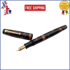 STYLO PLUME VINTAGE PARKER SENIOR DUOFOLD EN MARBRE ROUGE OR 14 CARATS FINE N...