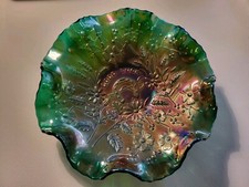 Coupe en Verre CARNIVAL décor GOOD LUCK verre irisé Northwood