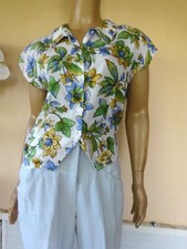 VESTE CHEMISIER VINTAGE ORIGINAL BLANC FLEURIE BLEU 38/40/42 NEUVE