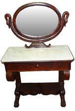 Meuble table de toilette en placage d'acajou avec miroir ovale